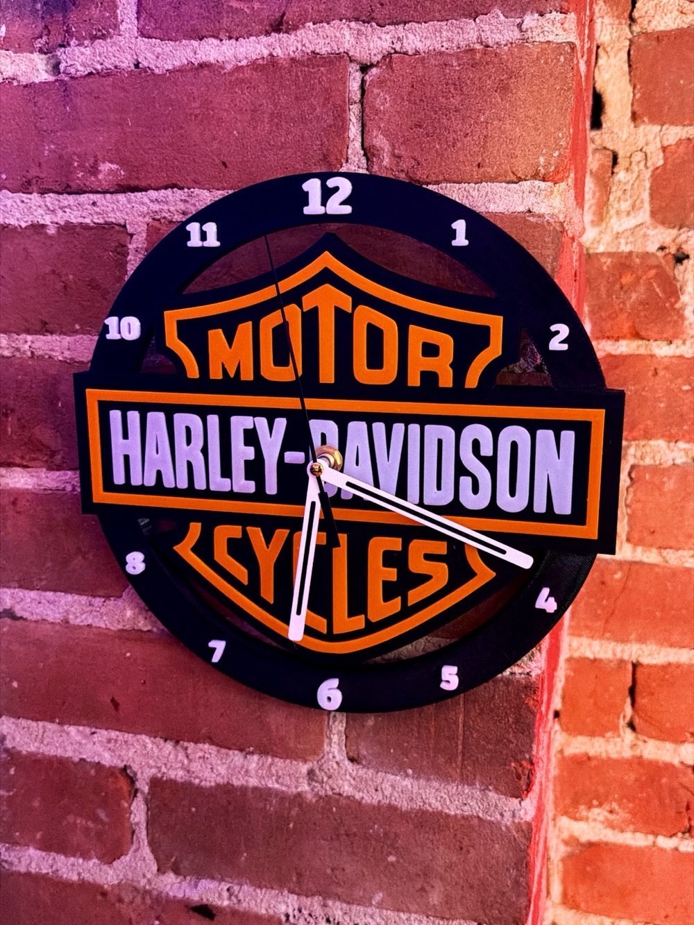 Harley-Davidson Black Orange & White Logo Wall Clock